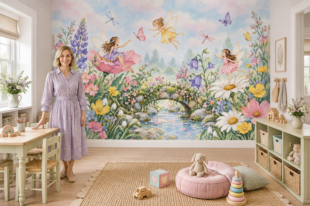 Fairy Garden Wallpaper Watercolor Storybook Wall Mural