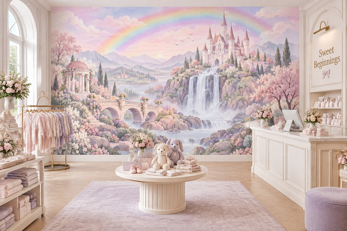Fairy Tale Castle Wallpaper Pastel Rainbow Wall Mural