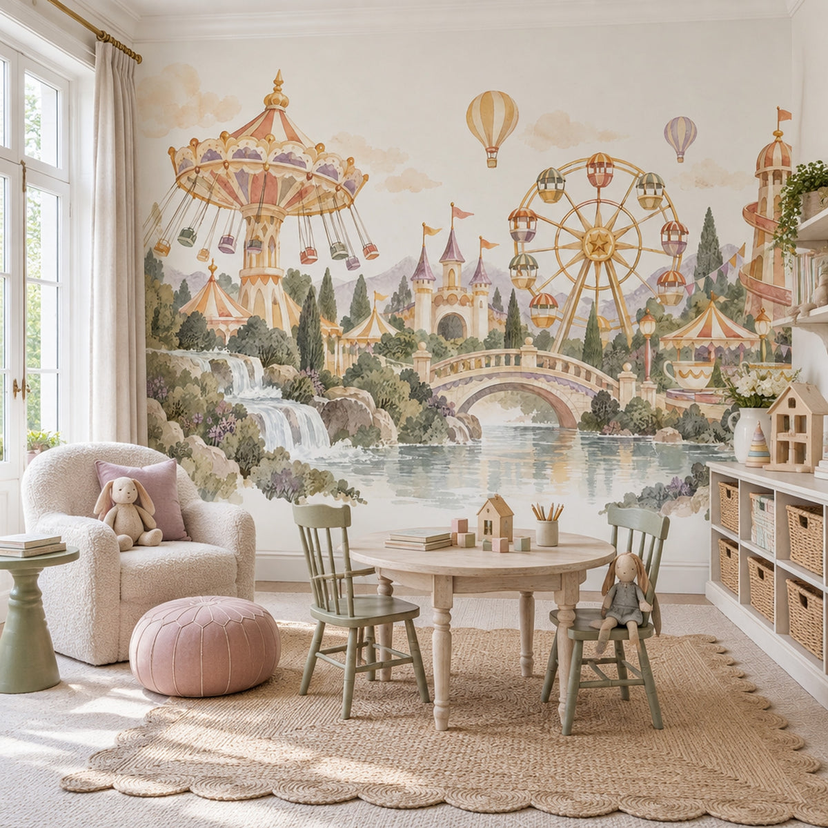 Fairytale Amusement Park Wallpaper Pastel Storybook Wall Mural