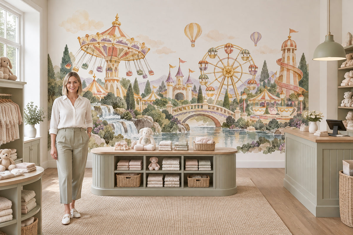 Fairytale Amusement Park Wallpaper Pastel Storybook Wall Mural