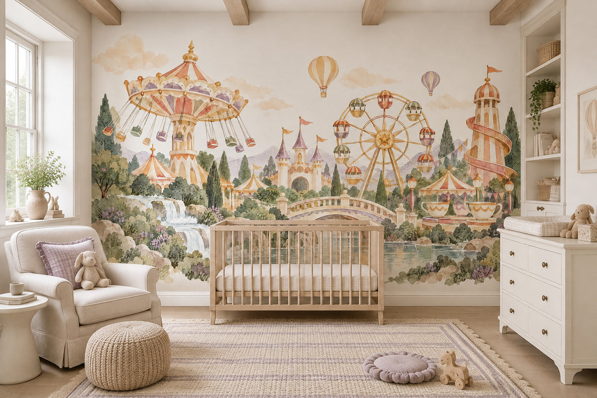 Fairytale Amusement Park Wallpaper Pastel Storybook Wall Mural