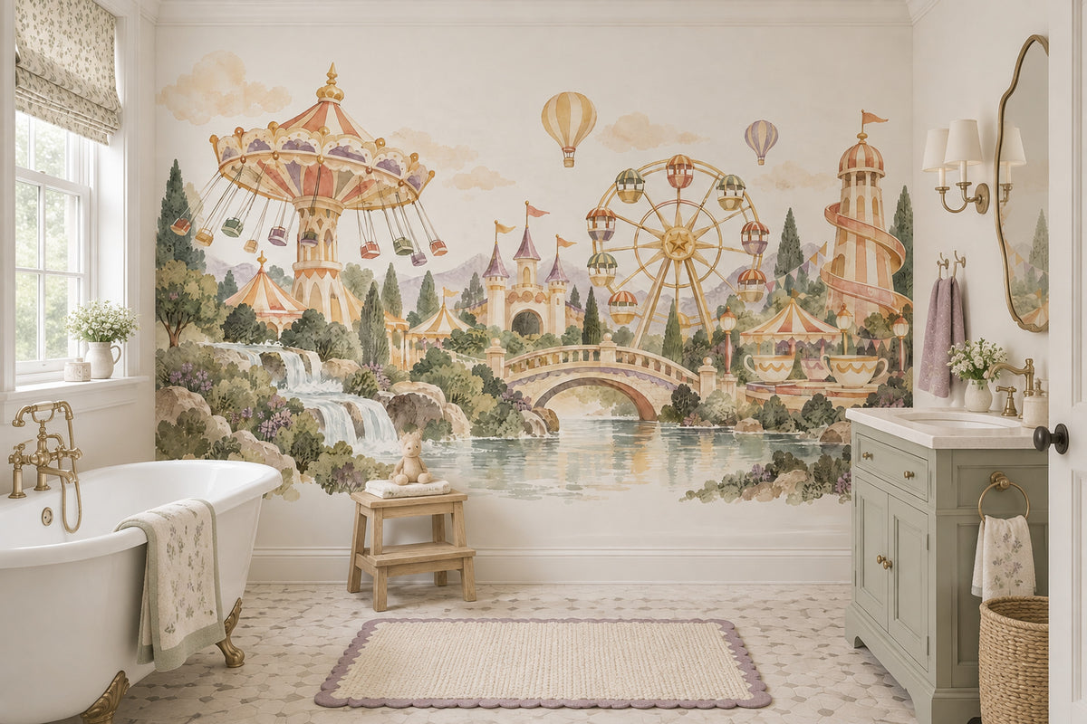 Fairytale Amusement Park Wallpaper Pastel Storybook Wall Mural