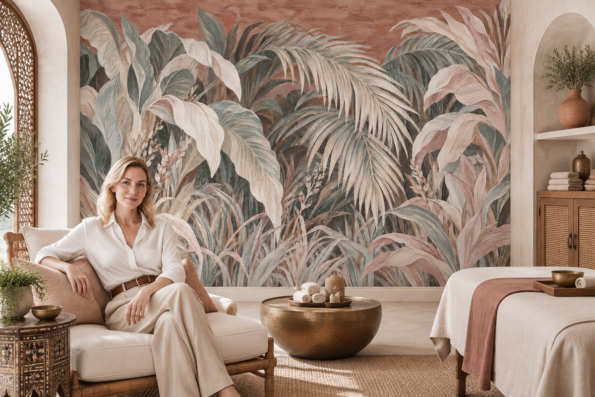Tropical Palm Leaves Wallpaper Vintage Wall Mural