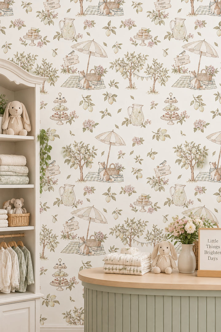 Lemon Garden Picnic Wallpaper Pastel Watercolor