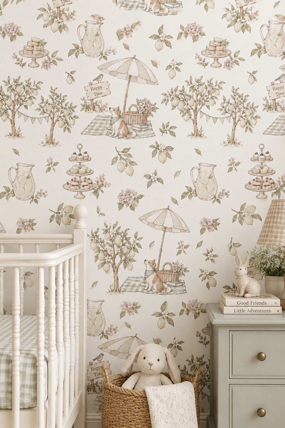 Lemon Garden Picnic Wallpaper Pastel Watercolor
