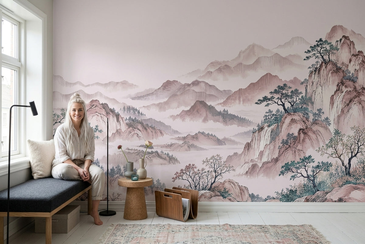 Misty Mountains Wallpaper East Asian Landscape Wall Mural