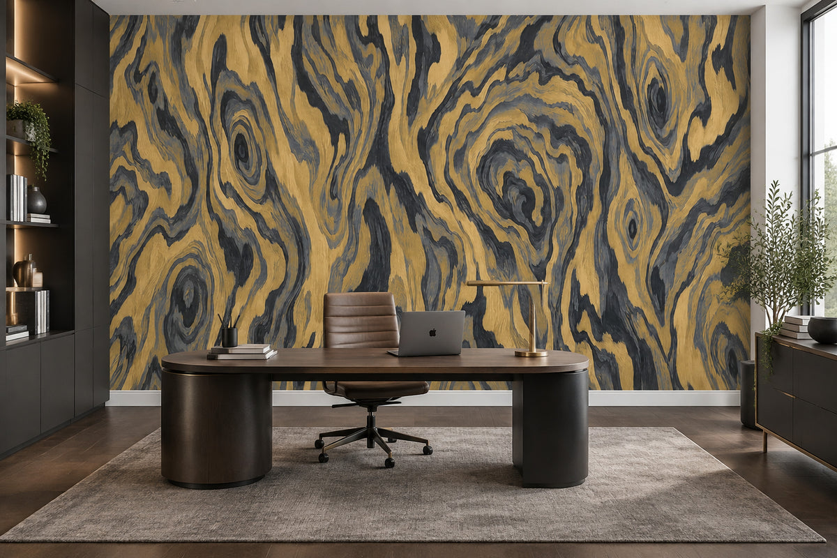 Gold Wood Grain Wallpaper Charcoal Veined Wall Mural