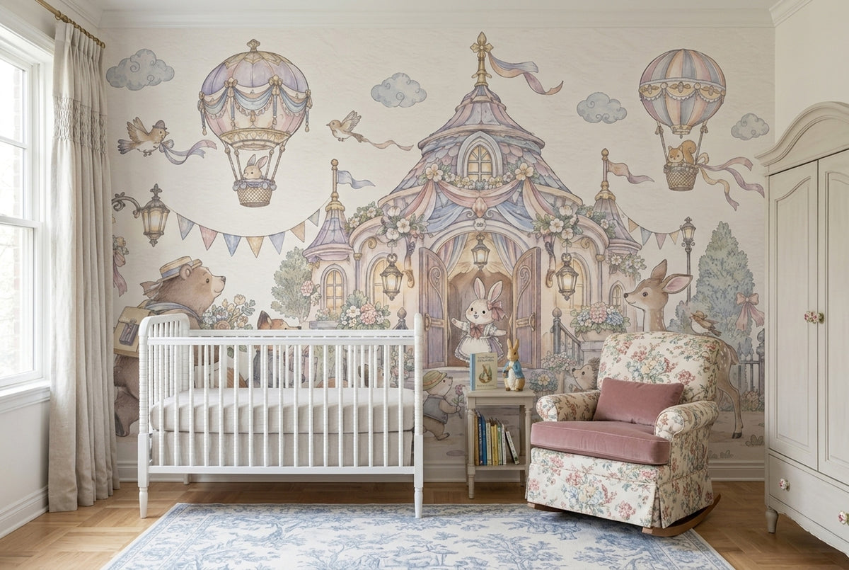 Fairy Tale Castle Animals Wallpaper Watercolor Kids Wall Mural