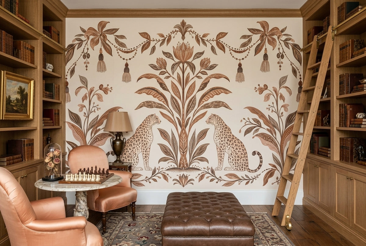 Symmetrical Leopards Wallpaper Tropical Botanical Wall Mural