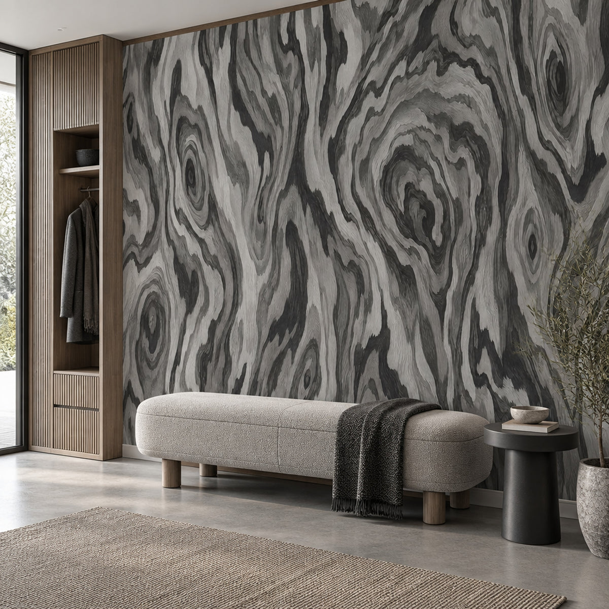 Dark Wood Grain Wallpaper Gray Faux Wall Mural