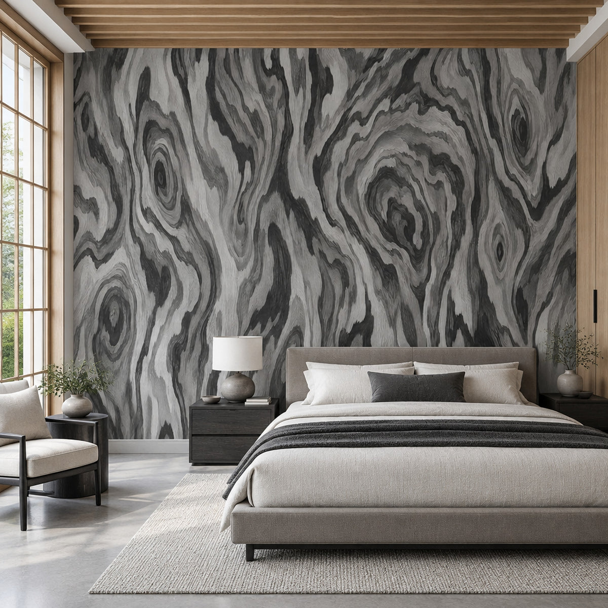 Dark Wood Grain Wallpaper Gray Faux Wall Mural