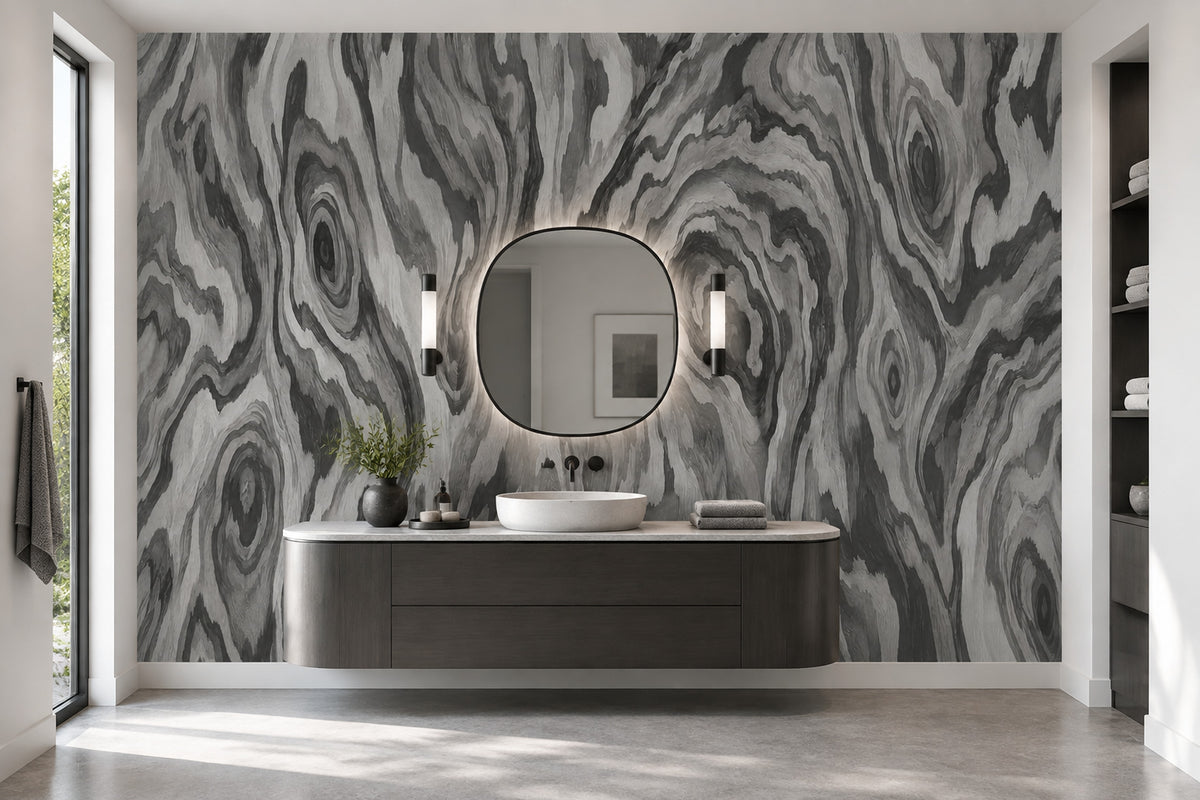 Dark Wood Grain Wallpaper Gray Faux Wall Mural