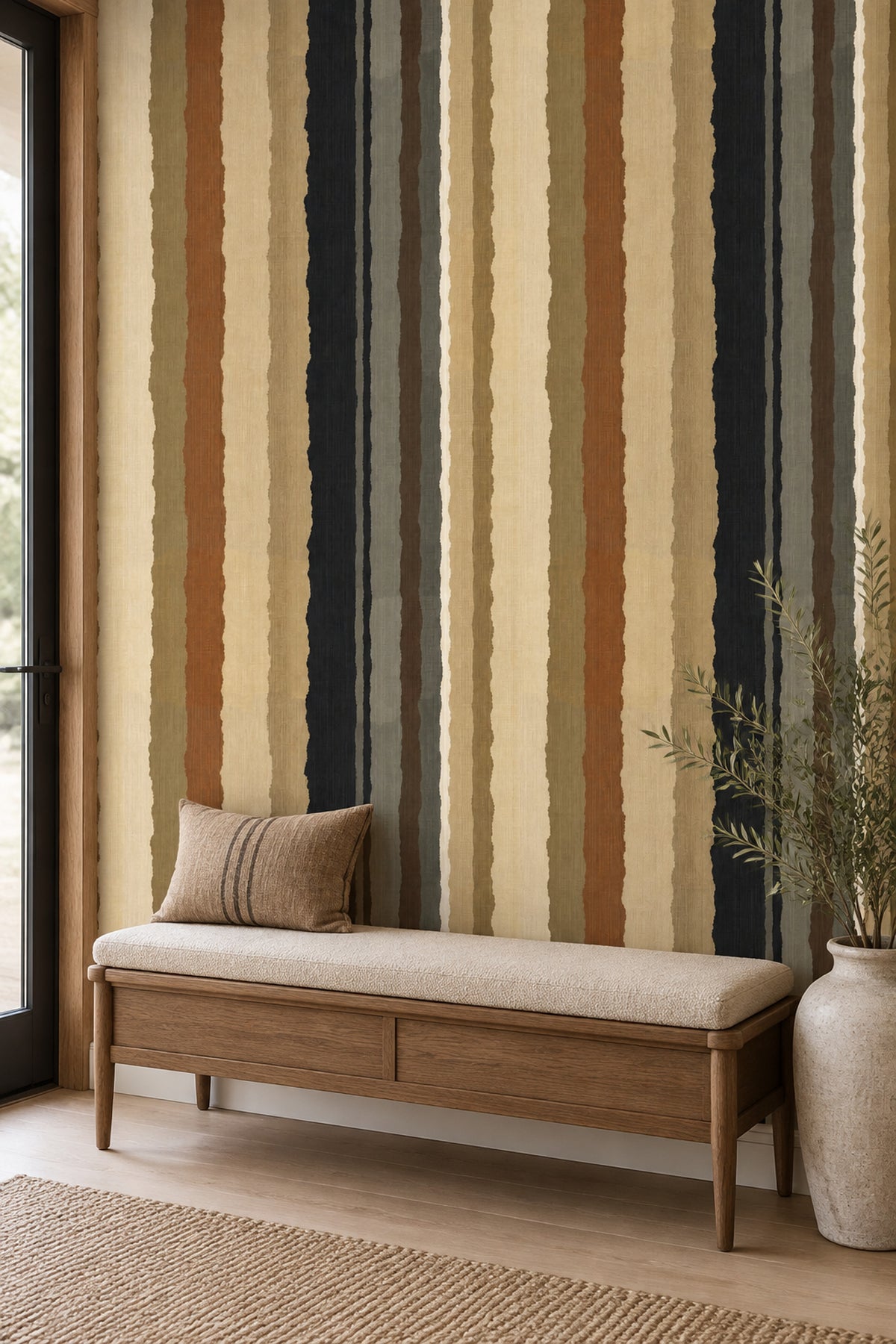 Vertical Earthy Stripes Wallpaper Textured Linen Neutrals