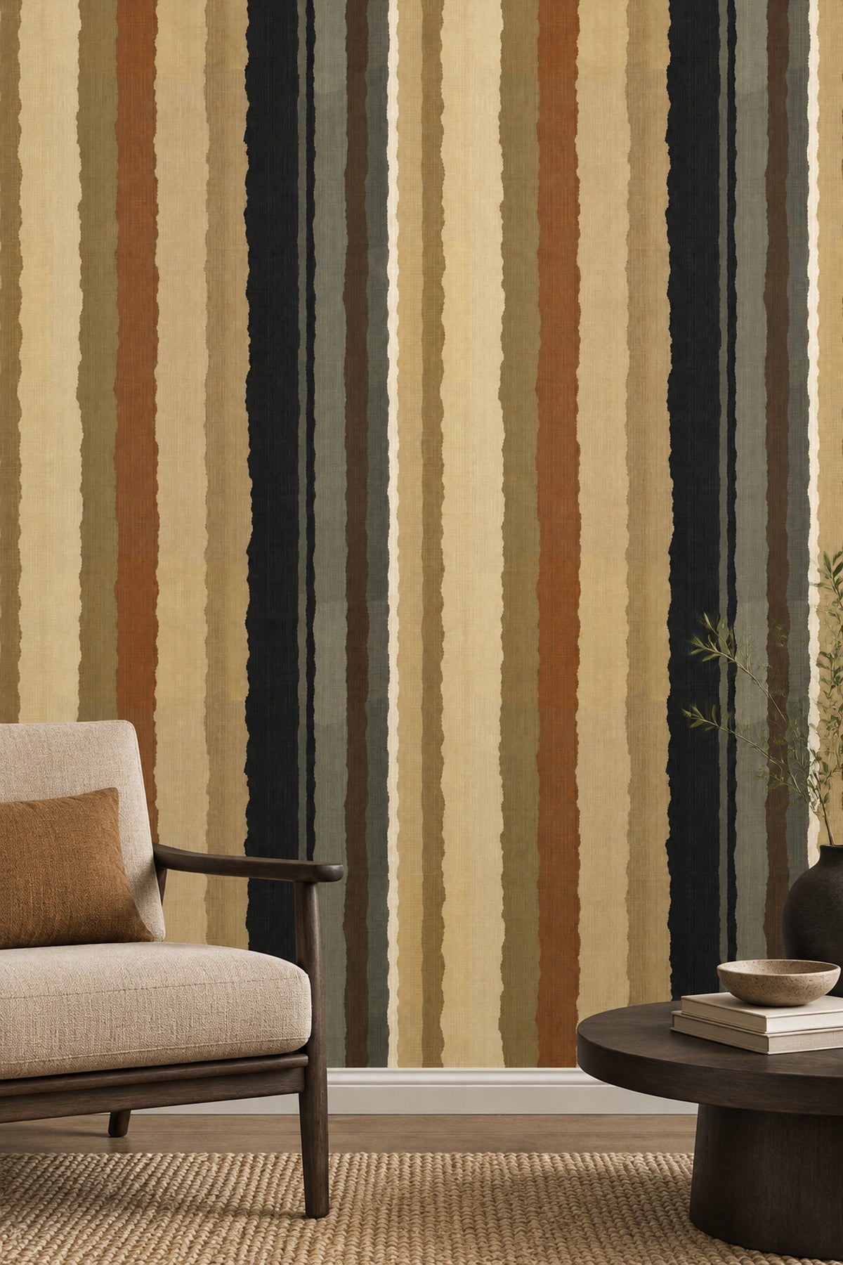 Vertical Earthy Stripes Wallpaper Textured Linen Neutrals