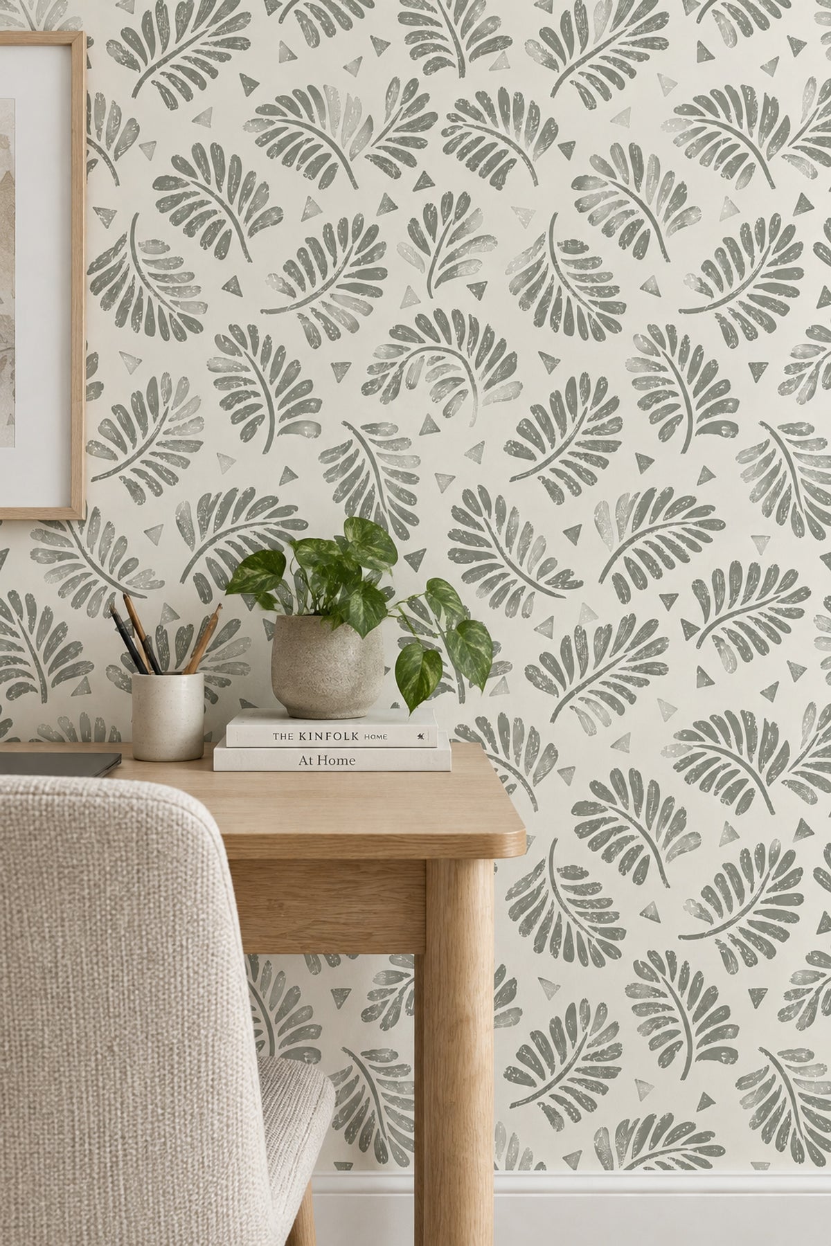 Tropical Leaf Fronds Wallpaper Cream Minimalist Pattern