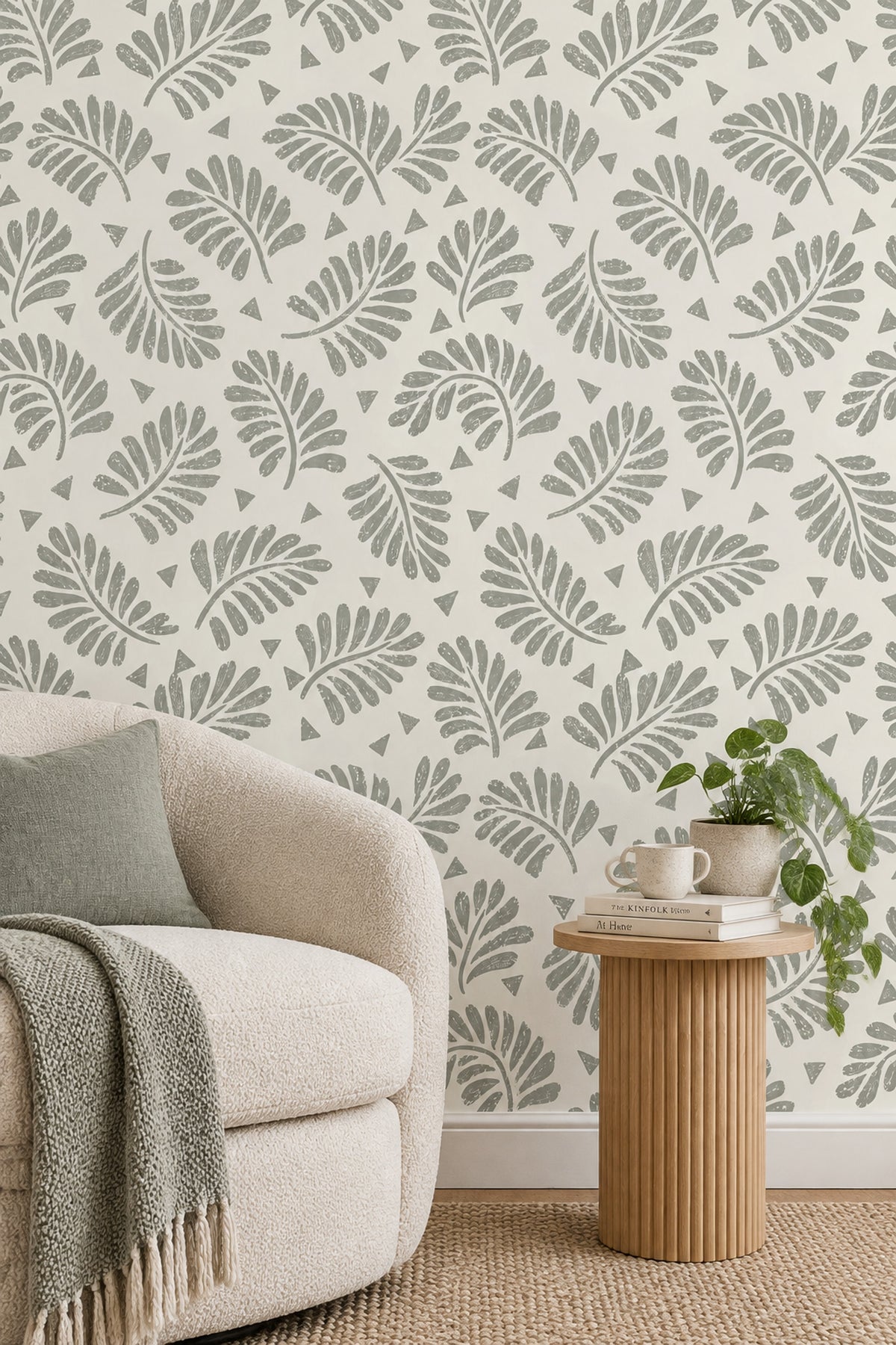 Tropical Leaf Fronds Wallpaper Cream Minimalist Pattern