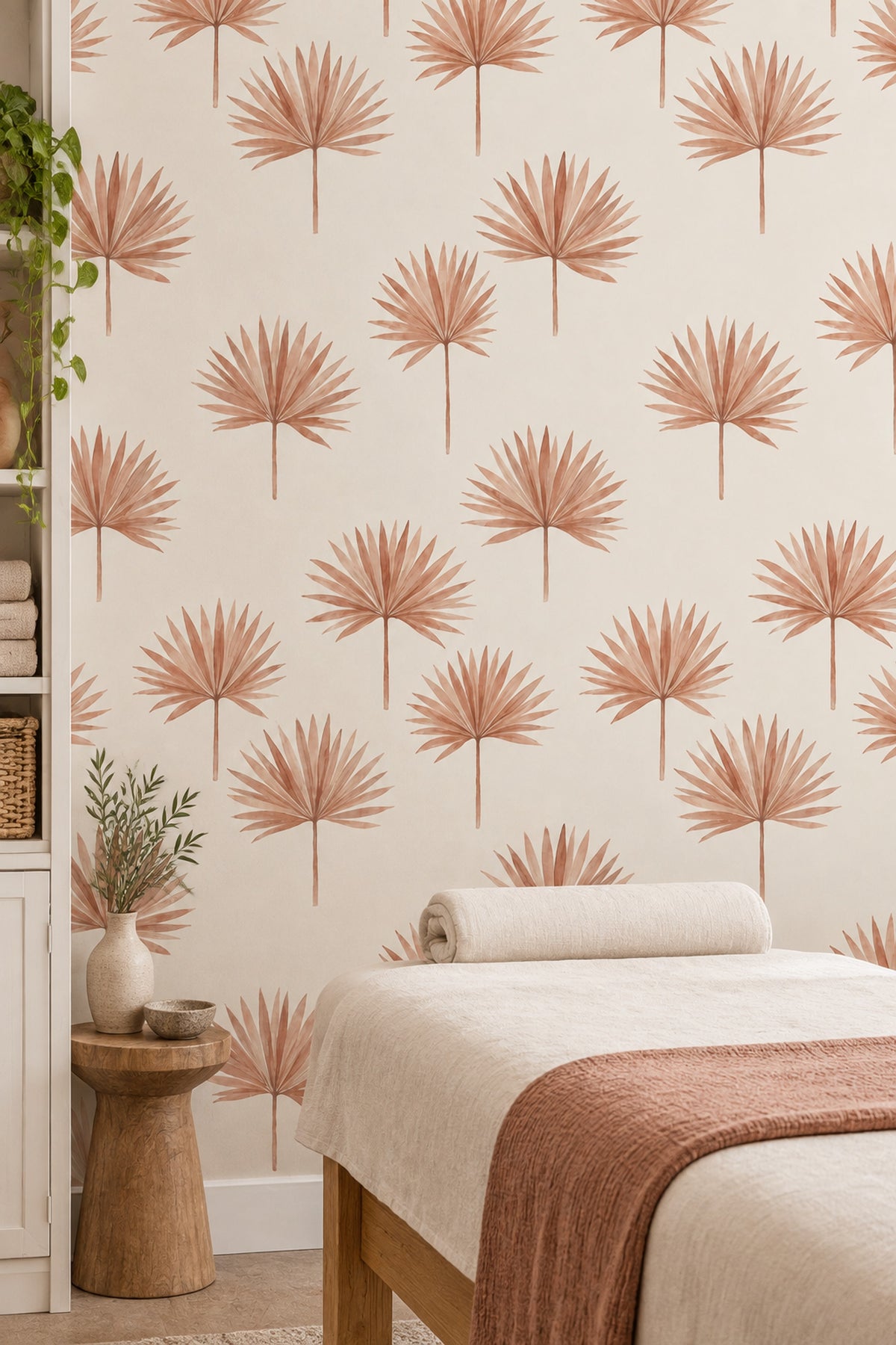 Palm Leaf Wallpaper Watercolor Terracotta On Cream Background