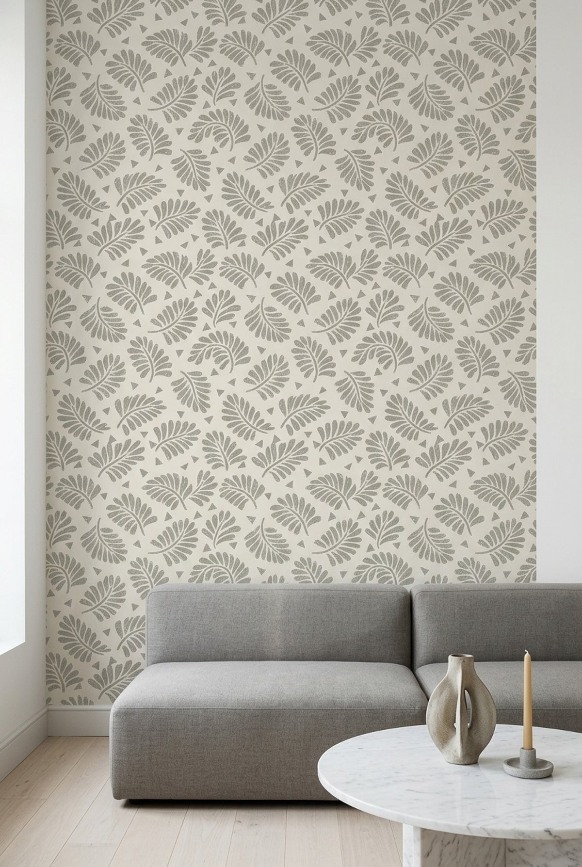 Tropical Leaf Fronds Wallpaper Cream Minimalist Pattern