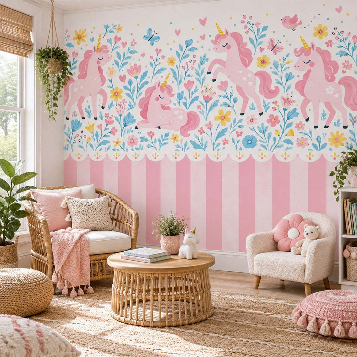 Pink Unicorns Wallpaper Pastel Fairy Tale Wall Mural