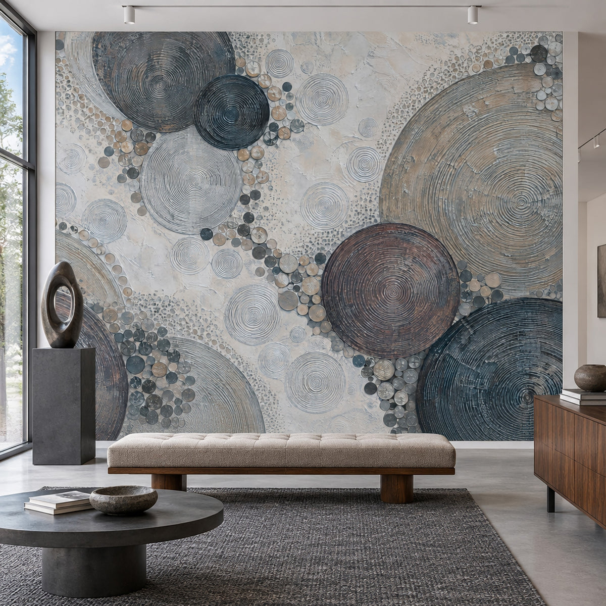 Abstract Concentric Circles Wallpaper Textured Geometric Wall Mural