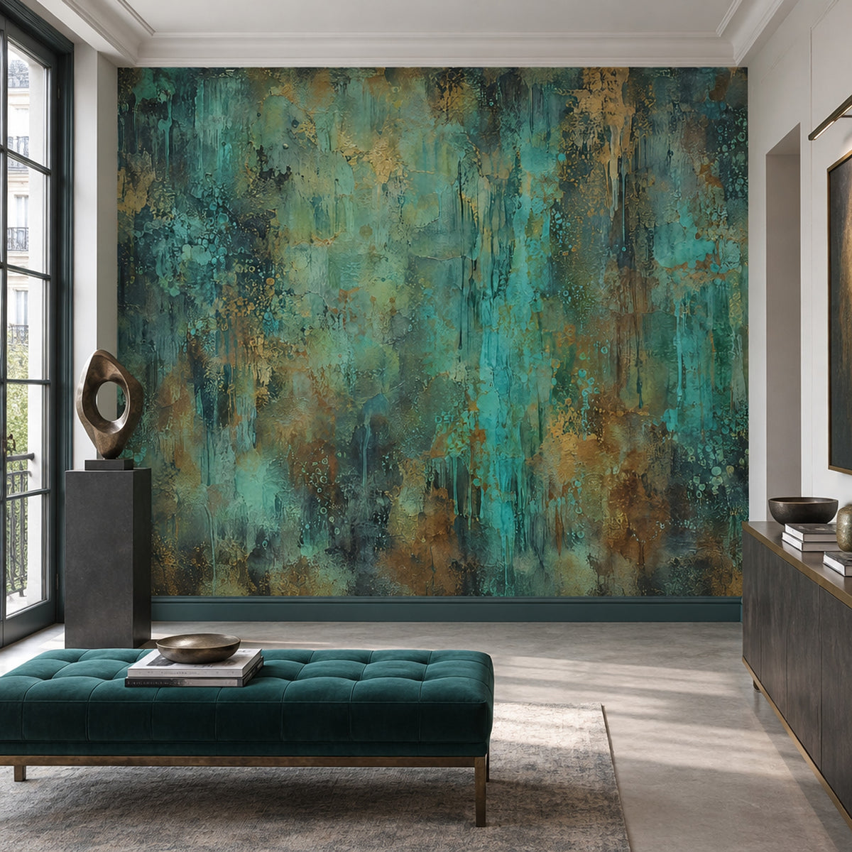 Aged Plaster Texture Wallpaper Muted Green Industrial Wall Mural