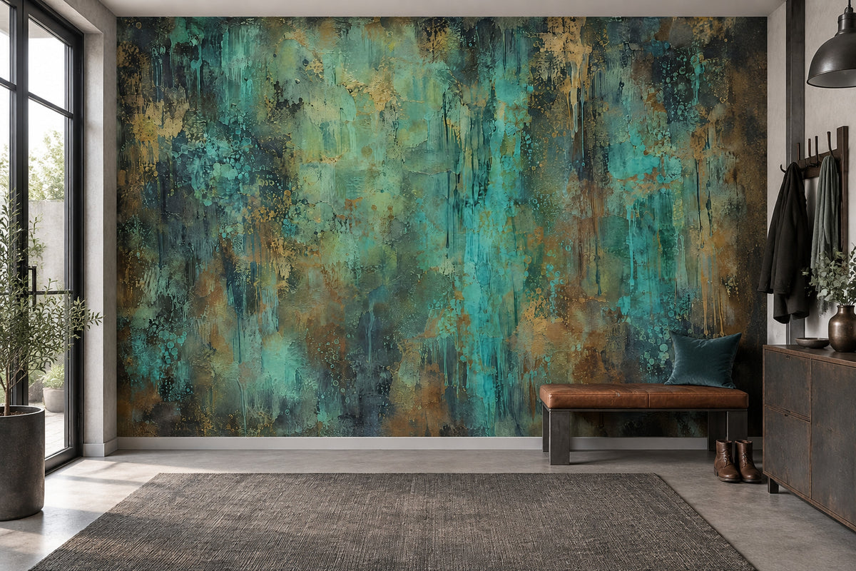 Aged Plaster Texture Wallpaper Muted Green Industrial Wall Mural