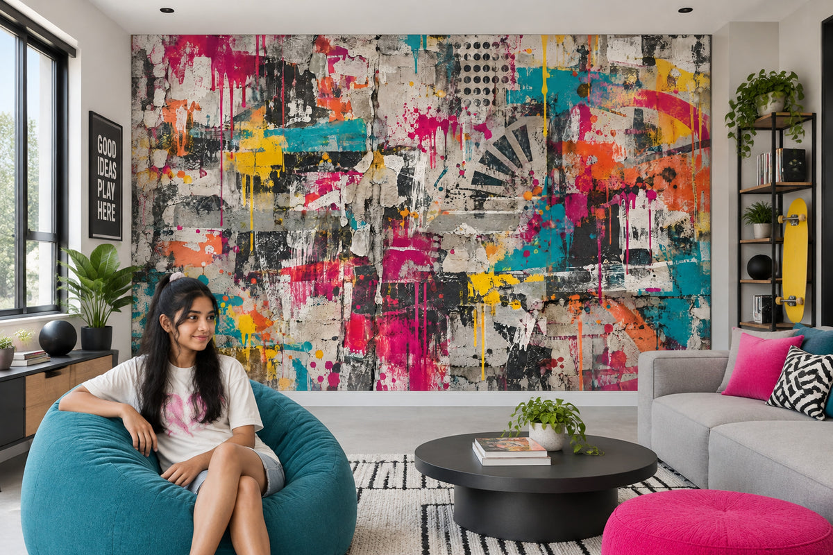 Graffiti Collage Concrete Wallpaper Urban Abstract Wall Mural