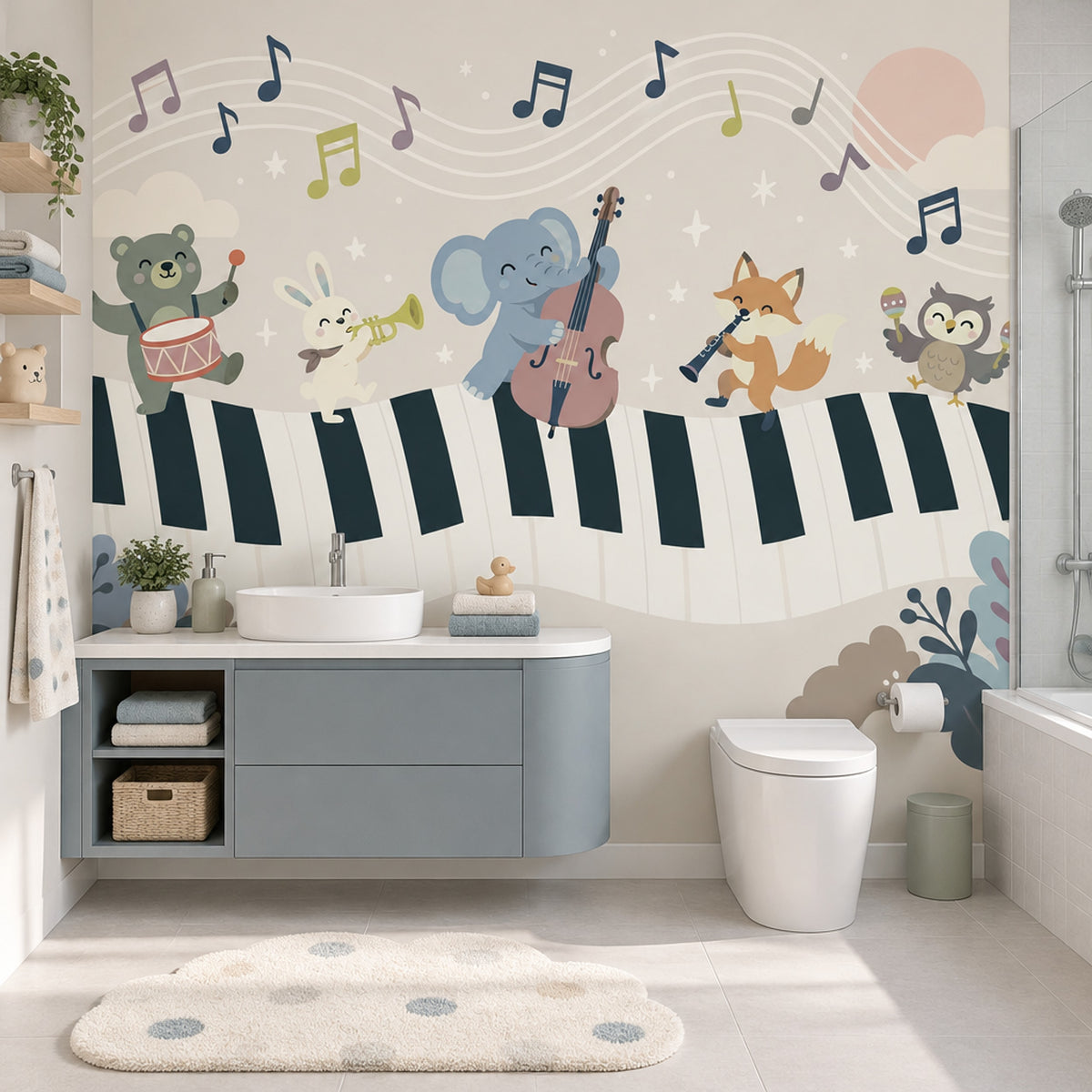 Animal Jazz Band Wallpaper Pastel Nursery Wall Mural