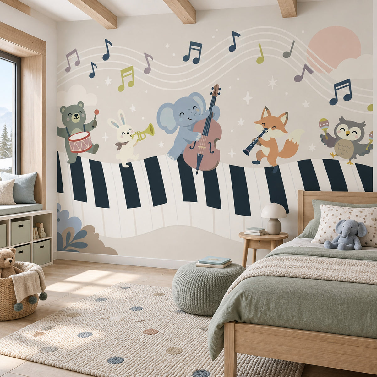 Animal Jazz Band Wallpaper Pastel Nursery Wall Mural