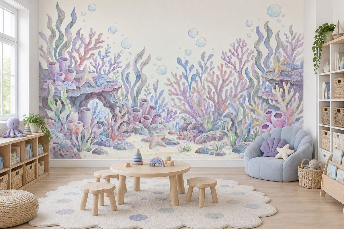 Pastel Coral Reef Wallpaper Watercolor Underwater Wall Mural
