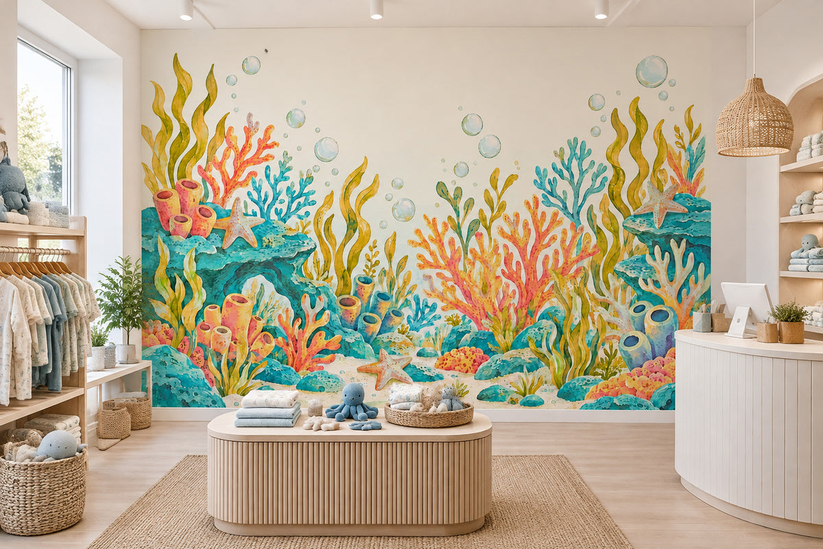 Watercolor Coral Reef Wallpaper Underwater Wall Mural