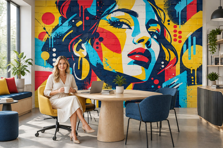 Graffiti Woman Face Portrait Wallpaper Brick Wall Texture Wall Mural