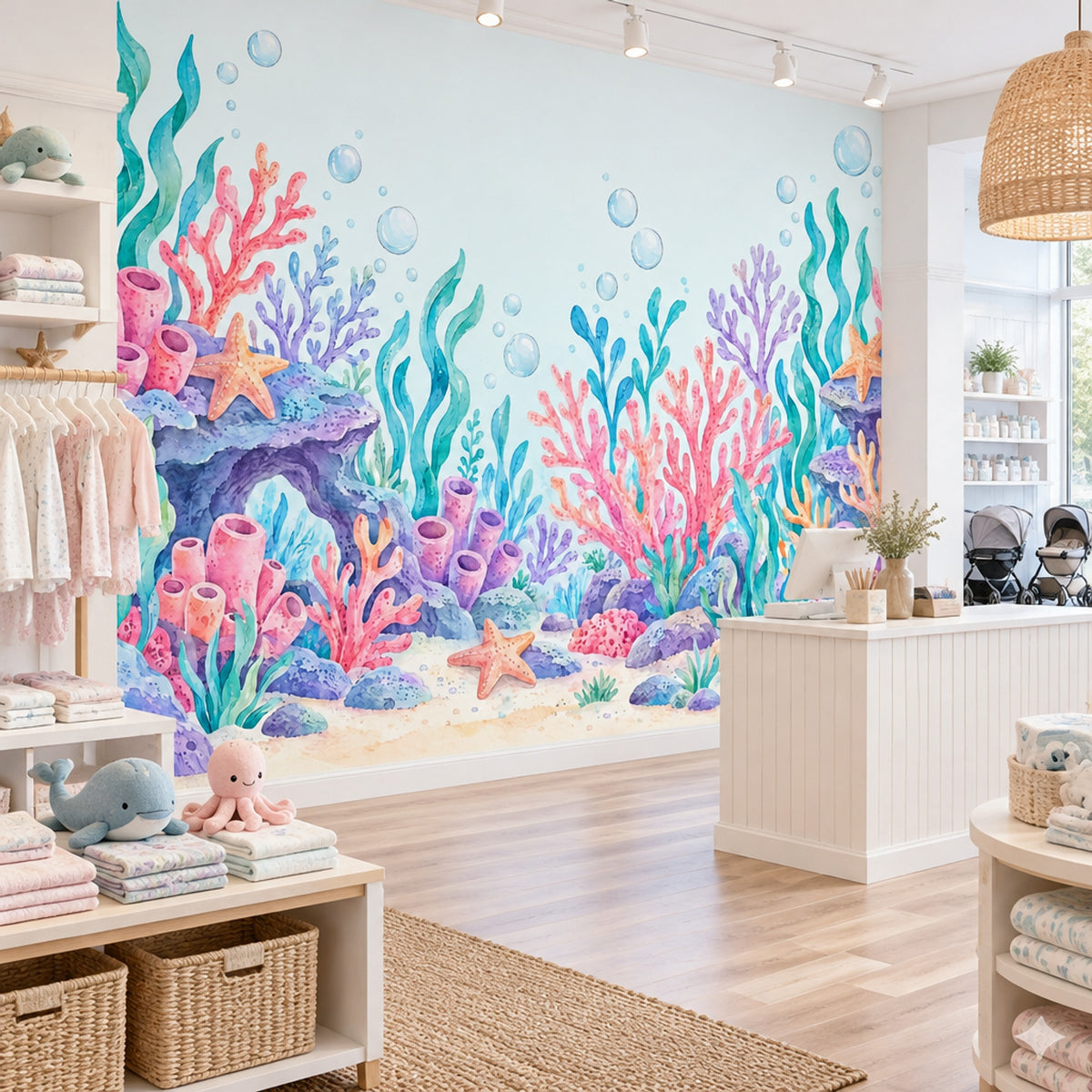 Watercolor Coral Reef Wallpaper Pastel Underwater Wall Mural