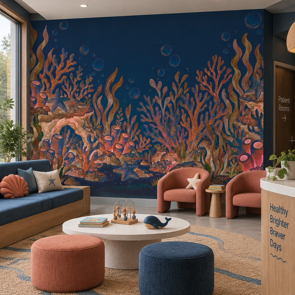 Coral Reef Seascape Wallpaper Watercolor Underwater Wall Mural