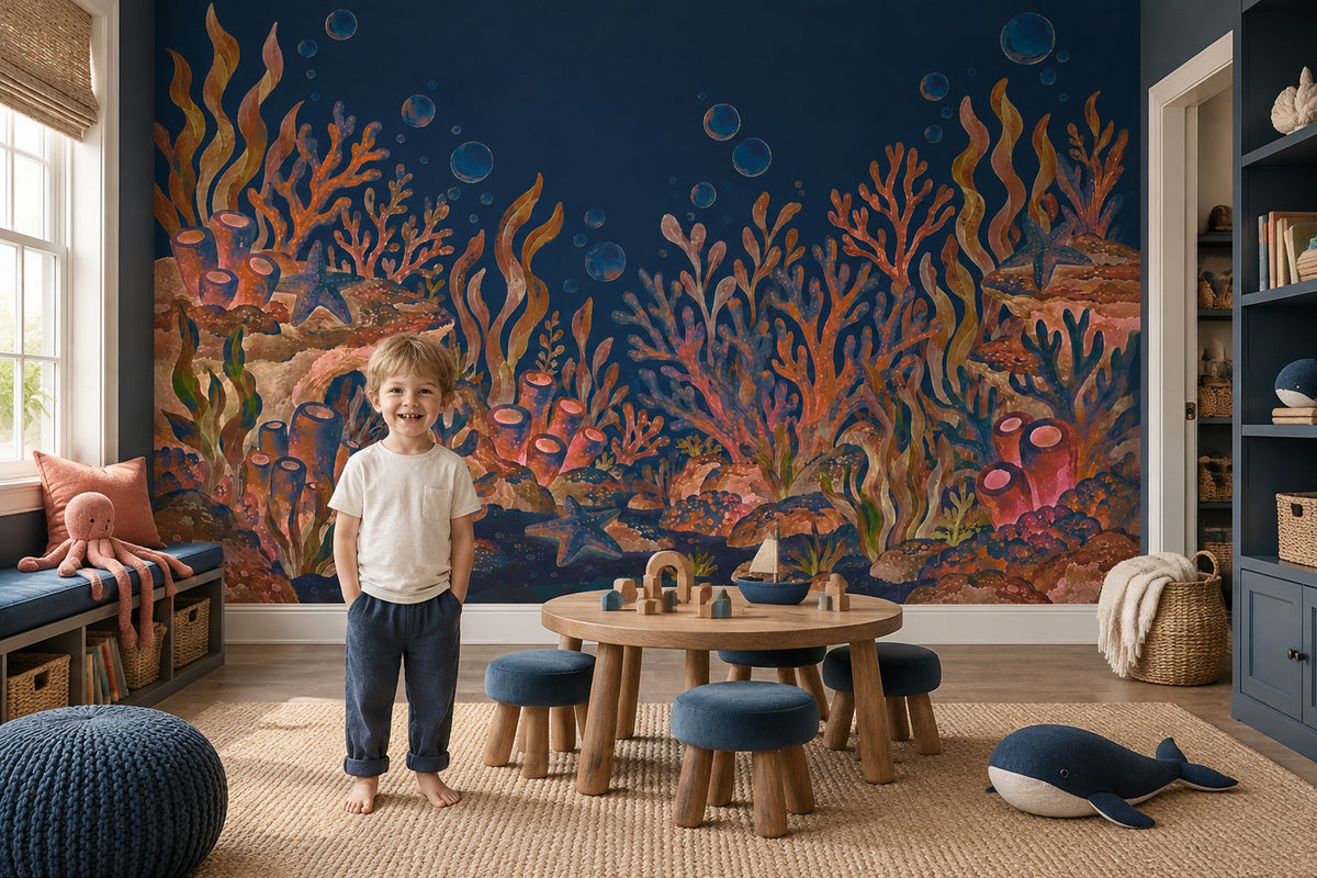 Coral Reef Seascape Wallpaper Watercolor Underwater Wall Mural