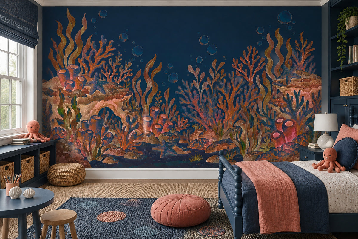 Coral Reef Seascape Wallpaper Watercolor Underwater Wall Mural