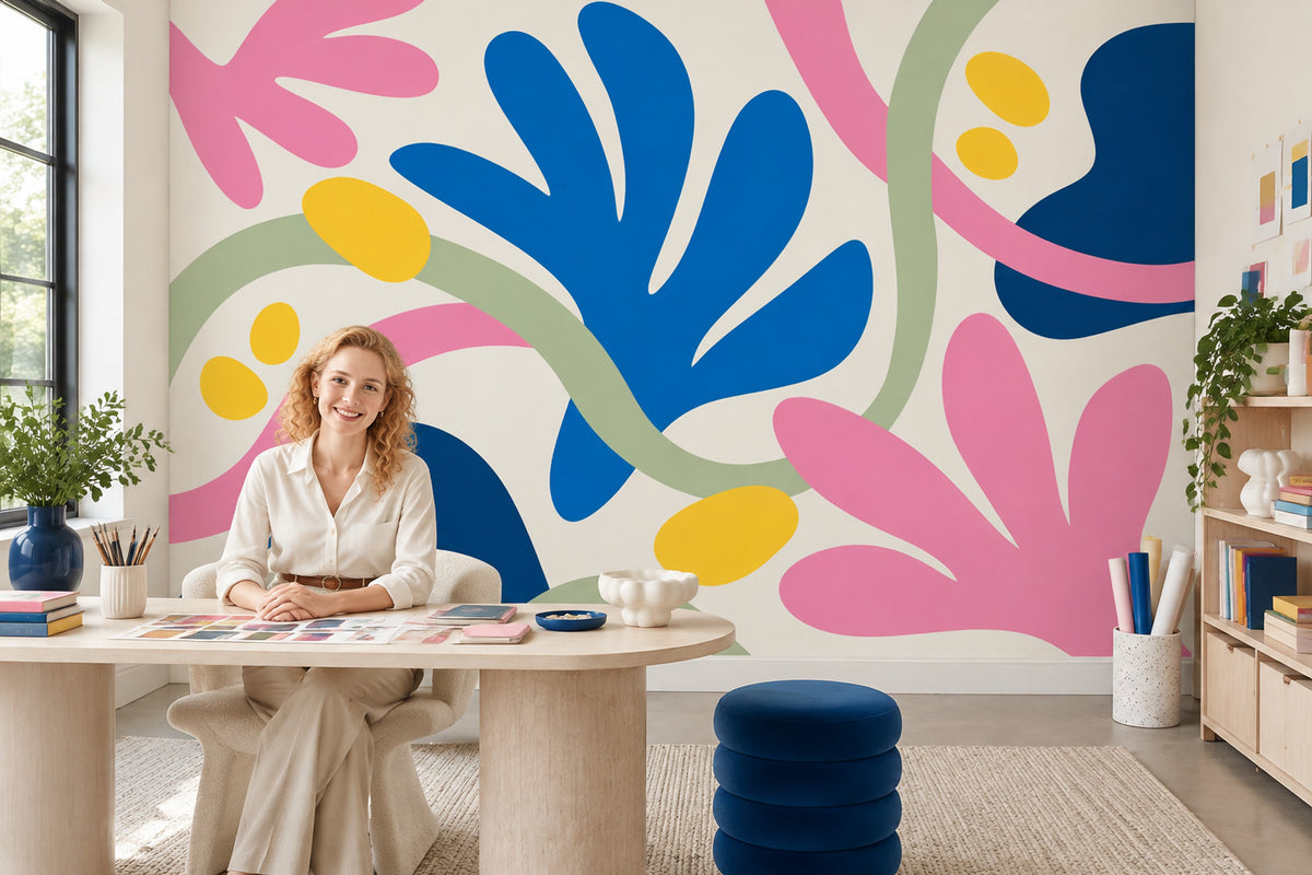 Abstract Botanical Shapes Wallpaper Colorful Organic Wall Mural