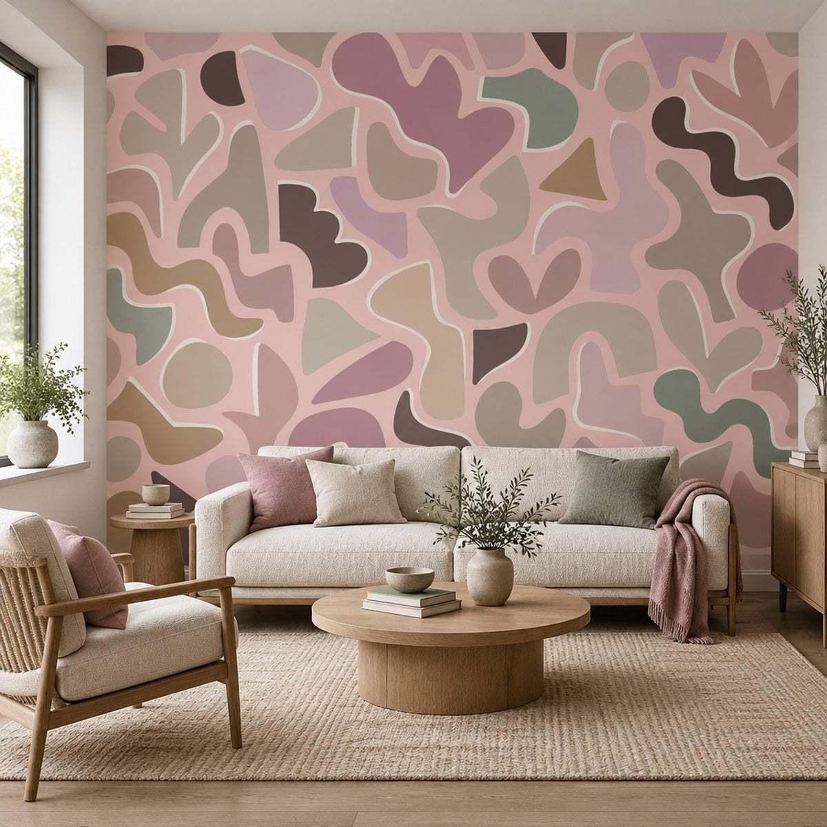 Organic Abstract Shapes Wallpaper Pastel Contours Wall Mural