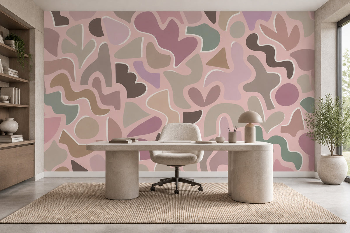 Organic Abstract Shapes Wallpaper Pastel Contours Wall Mural
