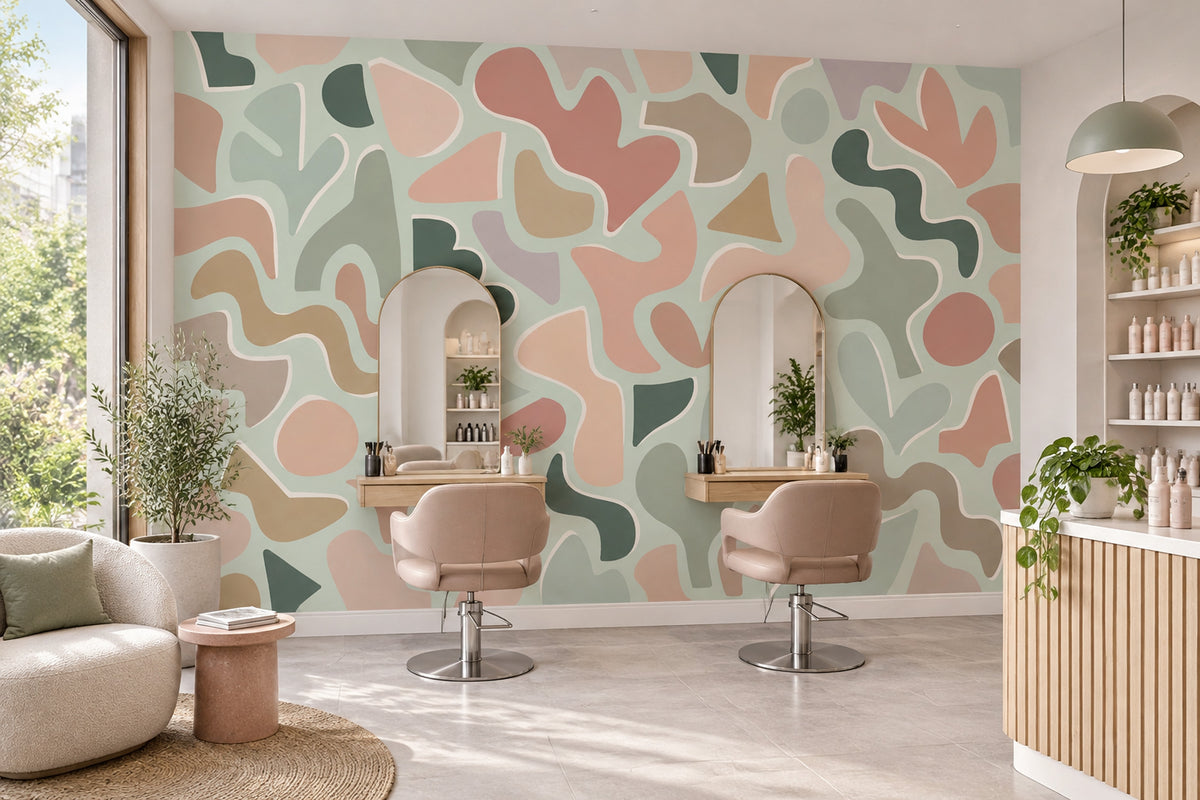 Organic Pastel Shapes Wallpaper Mint Green Modern Wall Mural