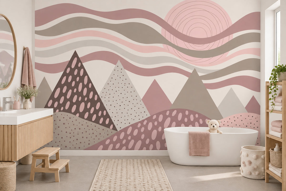 Geometric Mountains Wallpaper Pastel Pink Abstract Wall Mural