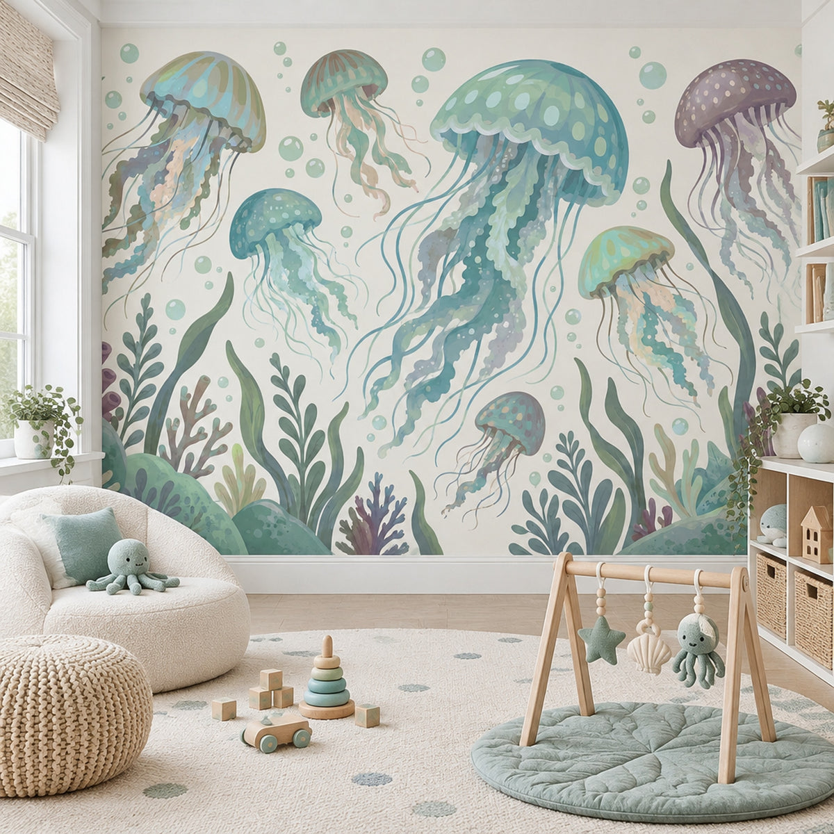 Pastel Jellyfish Wallpaper Watercolor Underwater Wall Mural