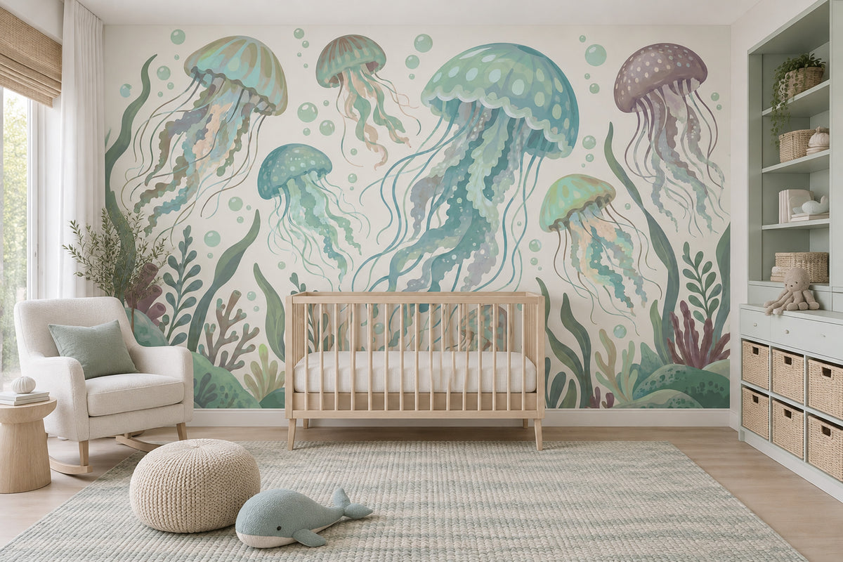 Pastel Jellyfish Wallpaper Watercolor Underwater Wall Mural