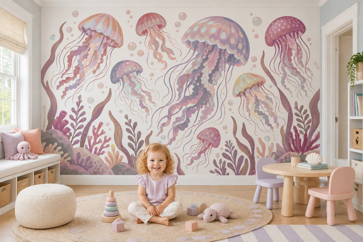Pastel Jellyfish Wallpaper Underwater Ocean Wall Mural
