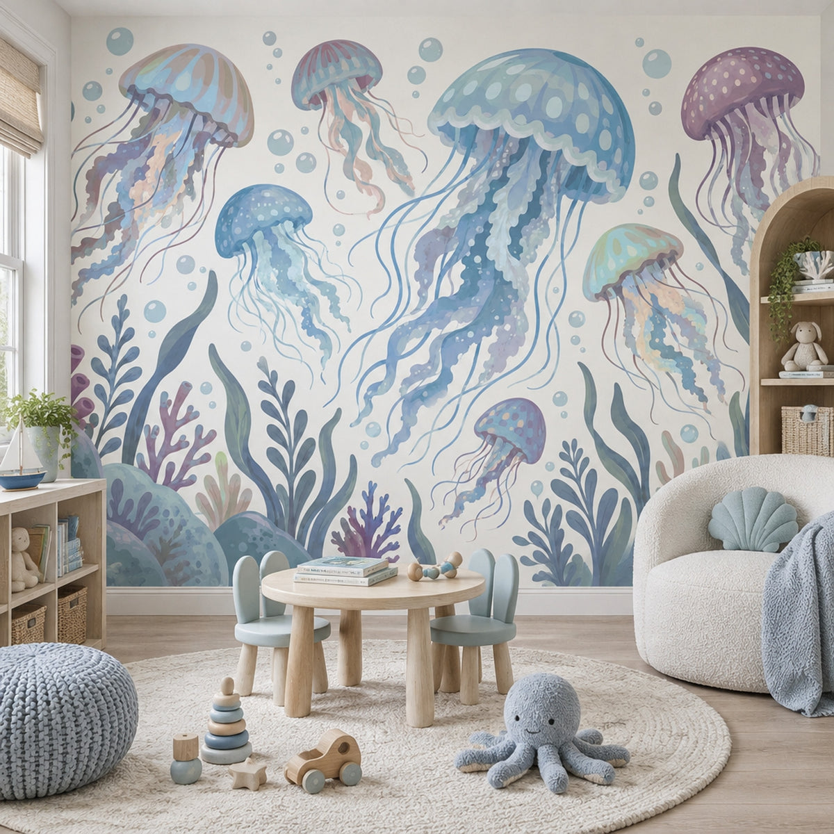 Watercolor Jellyfish Wallpaper Pastel Underwater Wall Mural