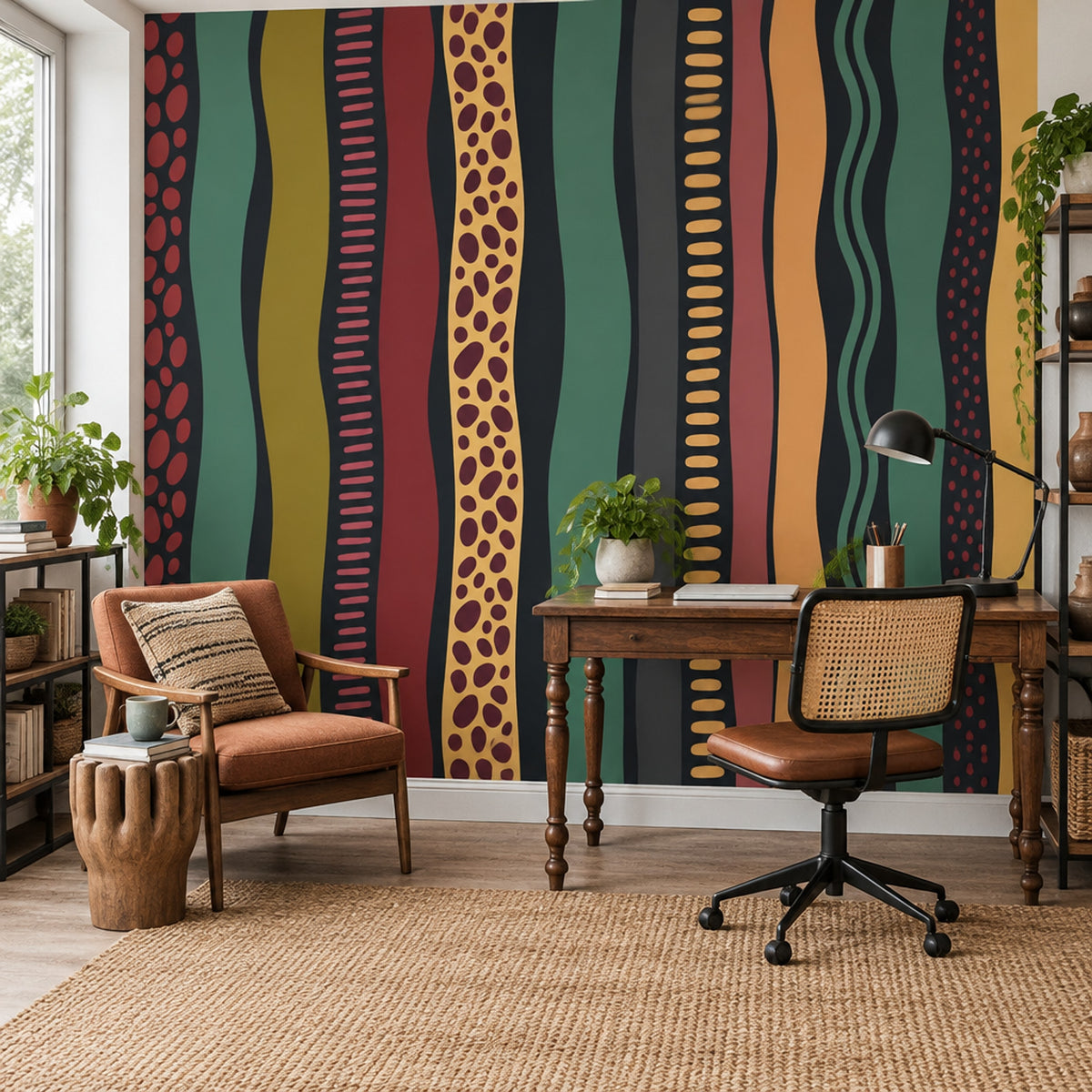 Wavy Stripe Abstract Wallpaper Muted Green Graphic Wall Mural