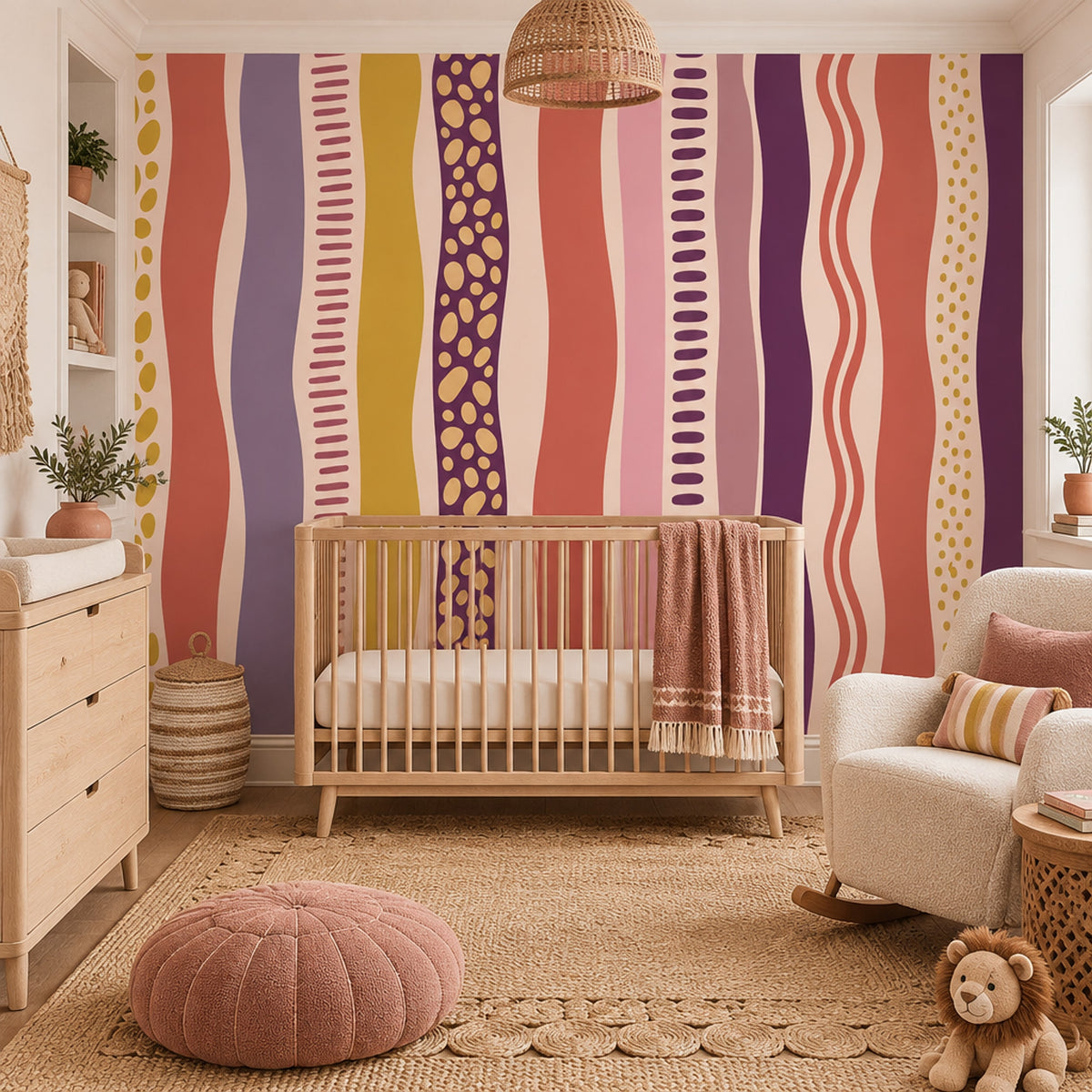 Abstract Wavy Stripes Wallpaper Playful Geometric Wall Mural