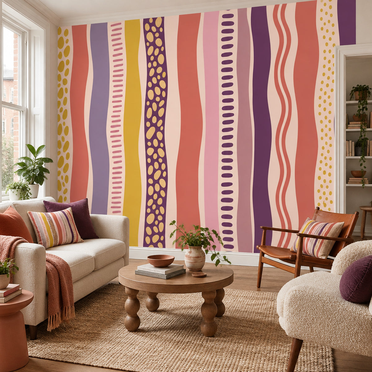 Abstract Wavy Stripes Wallpaper Playful Geometric Wall Mural