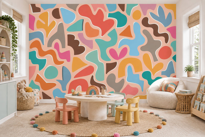 Colorful Organic Shapes Wallpaper Playful Retro Wall Mural