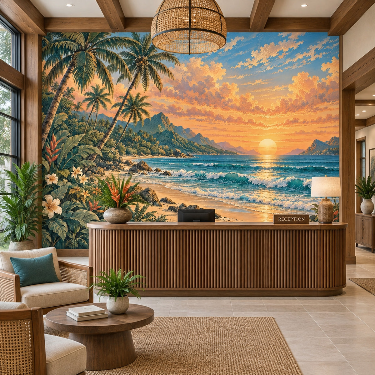 Palm Trees And Sunset Beach Wallpaper Vintage Tropical Coast Wall Mural